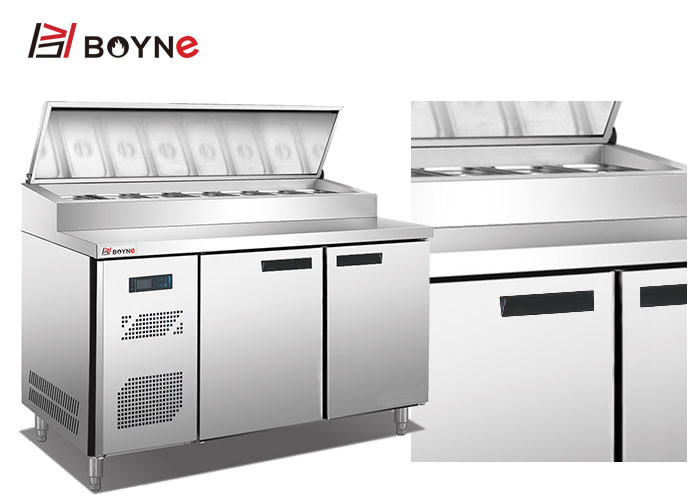 Stainless Steel Embraco Compressor Two Door Pizza Preparation Refrigerator For Bakery Shop