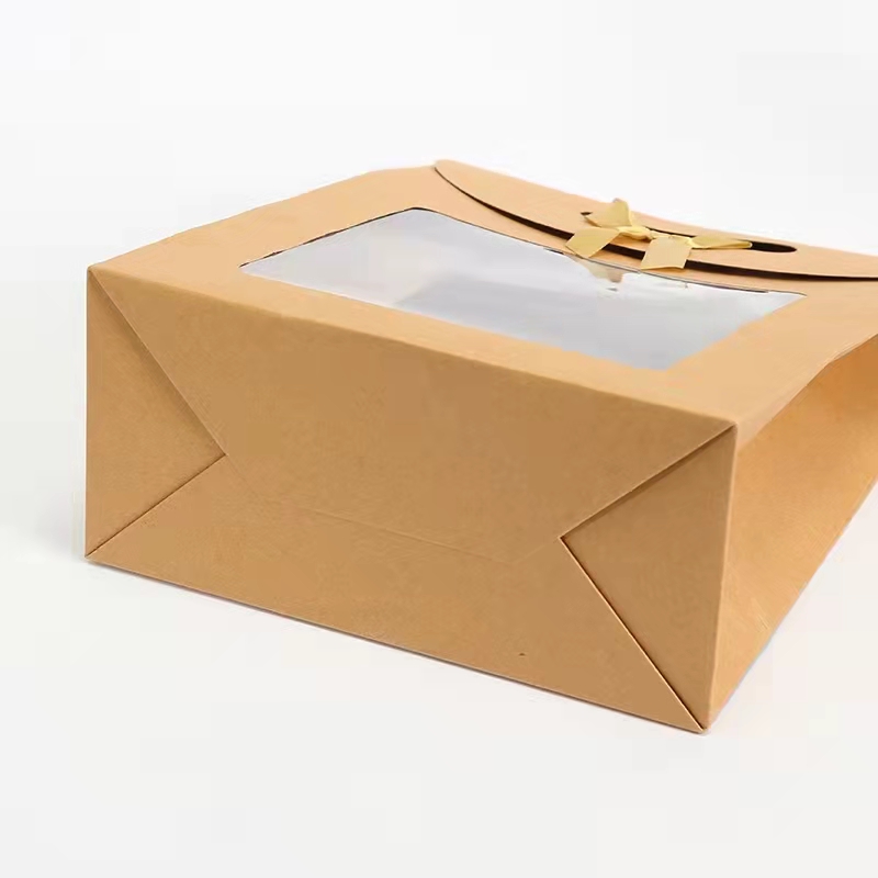 wholesale custom recycled flat bottom small food paper bag shopping packaging bag brown kraft paper bag with clear window