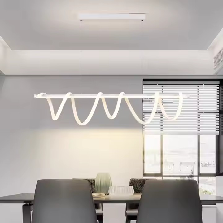 Popular Black Office Reception LED Pendant Light Creative Spiral Hotel Restaurant Pendant Lamp Wave Aluminum Chandelier