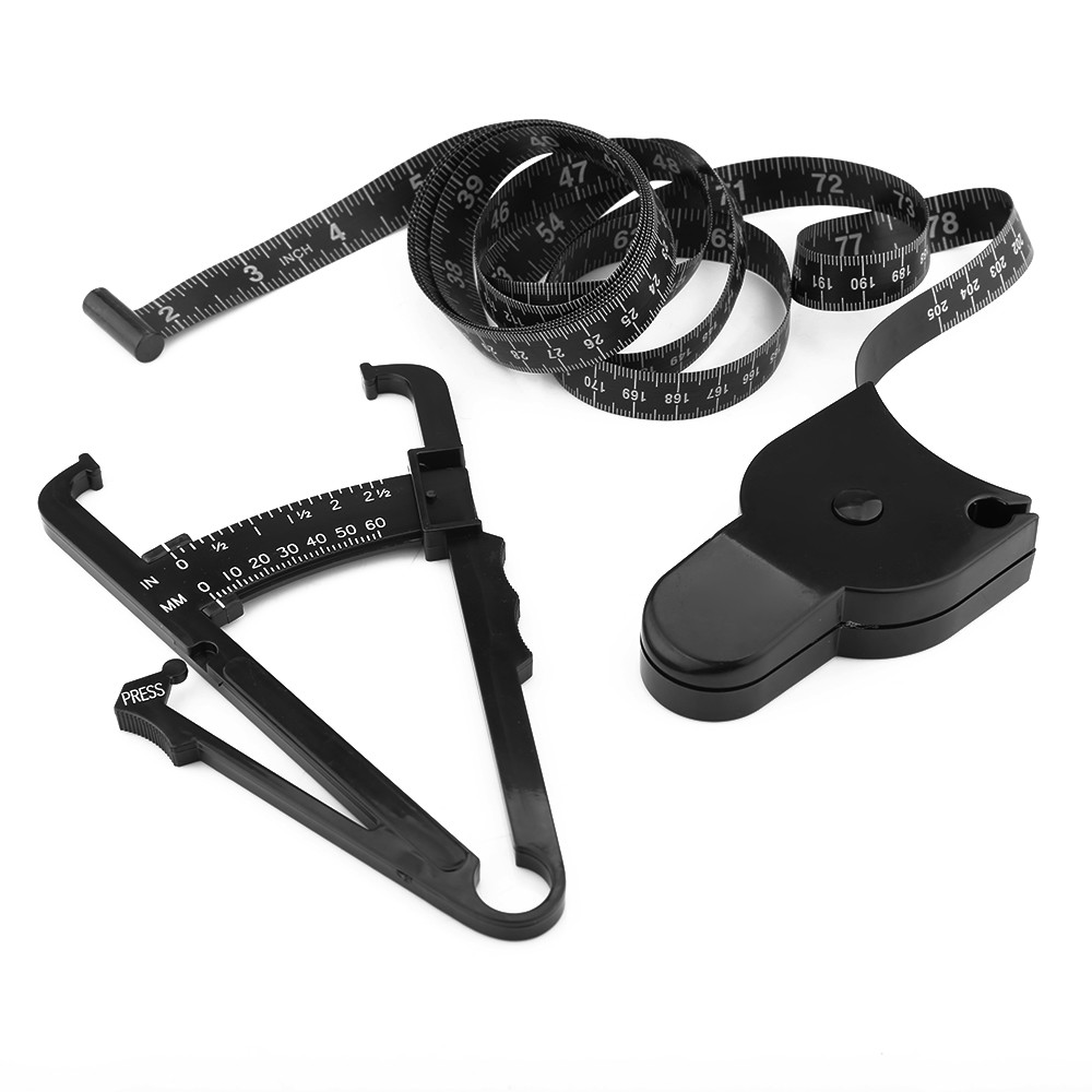 Cool Black Body Fat Measuring Tape Percentage Measurement Tester Set With Locking Pin Push Button Retraction