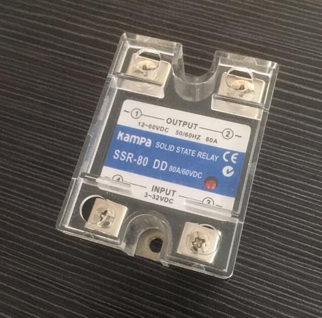80A SSR Solid State Relay DC To DC SSR-80DD Input 3-32VDC Control Output 12-60VDC Black Solid State Relay(SSR-80DD)