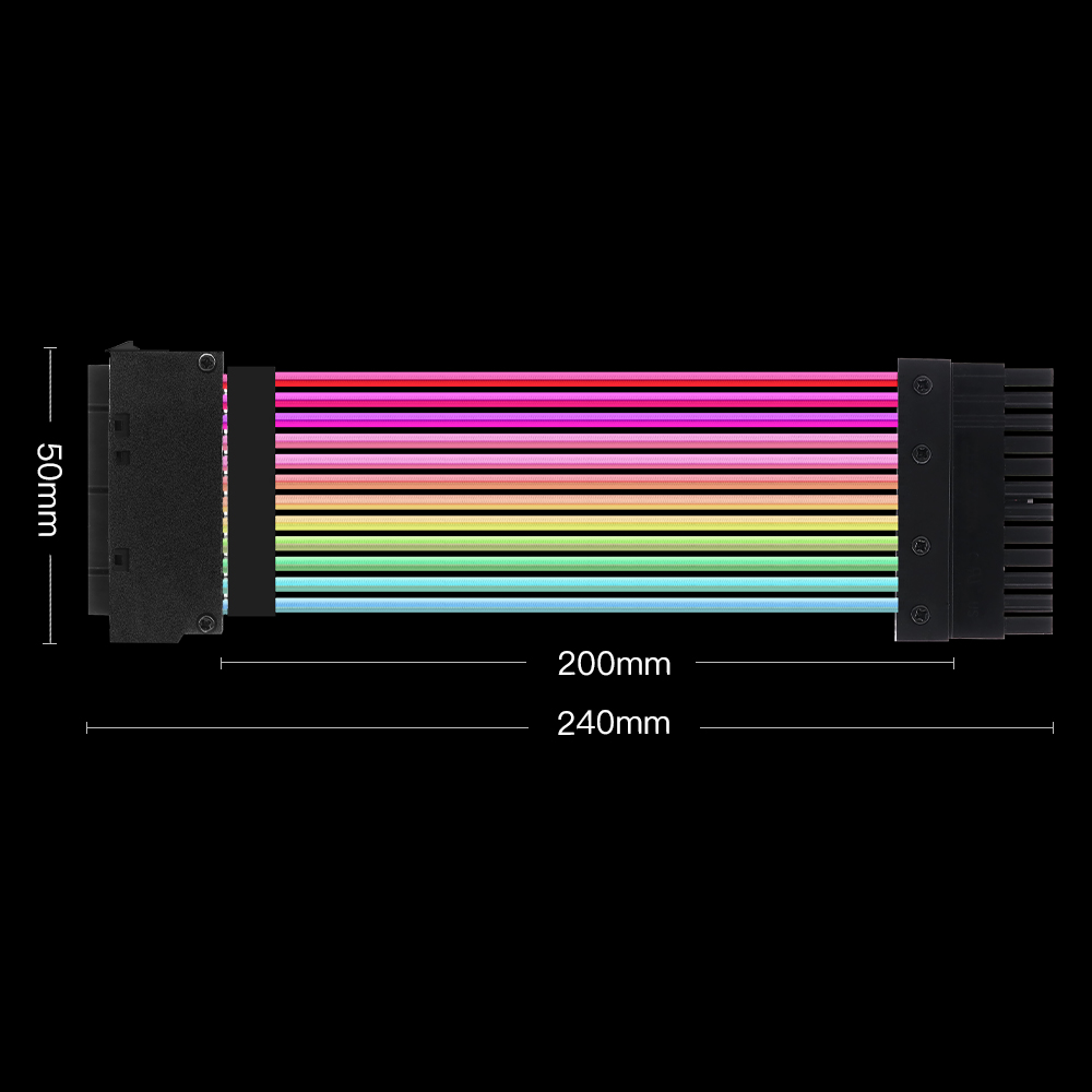 RGB Glowing Cable Motherboard Synchronized 5V 3Pin RGB Male to Female 24Pin Extension Power Supply Cable 200mm