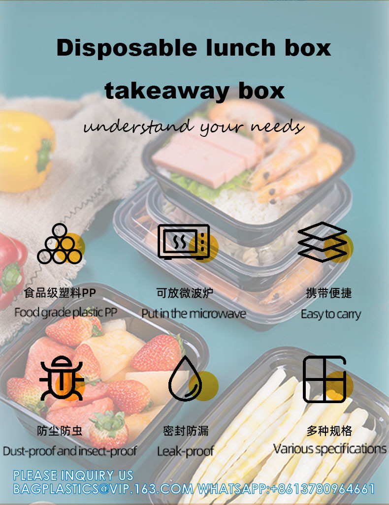 980ml American Takeaway Box Eco-Friendly Microwave Safe Plastic Food Containers With Lids Disposable Food Lunch Box