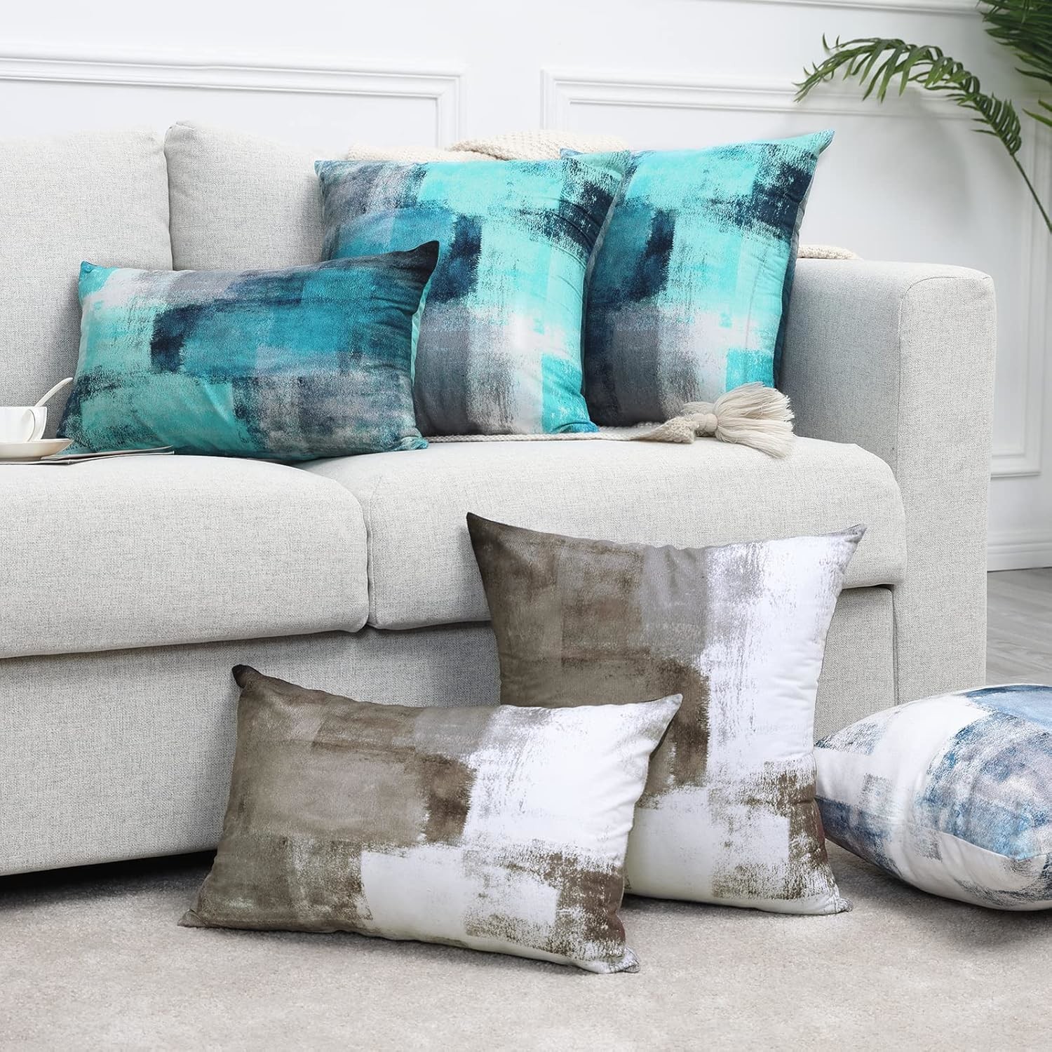 Set of 2 brown art pieces Contemporary decor Gray Home decor Hug pillowcase Pillow case 18X18 inches