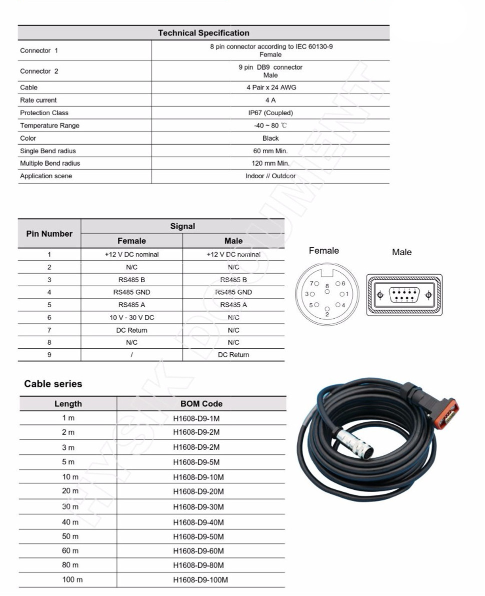 Huawei 4070193 Signal Cable,AISG Communication cable,3m,D9M+D9(PS)(W),CC4P0.5PB(S),RC8SF(S)-I ,IP65/IP67