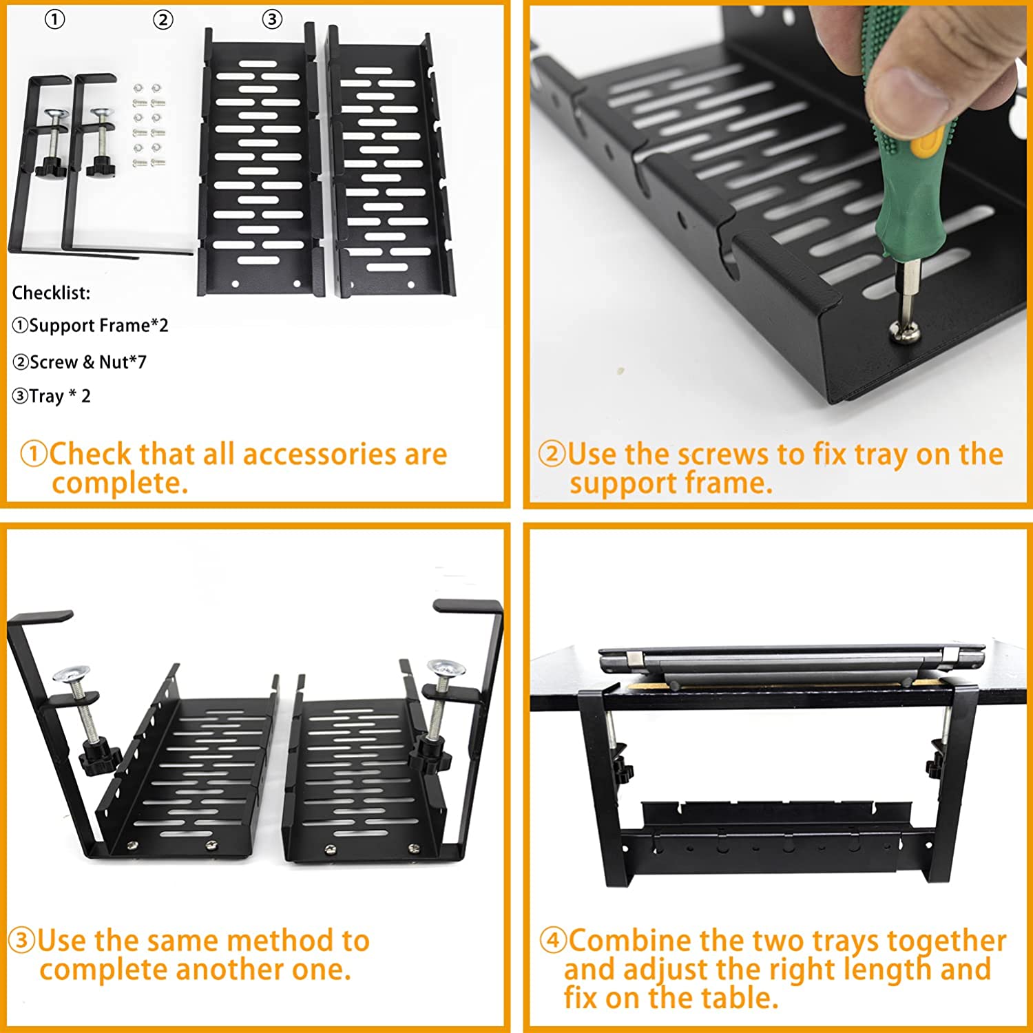 Adjustable Under Desk Cable Management Tray with Hooks Customized ISO9001 Rohs CE