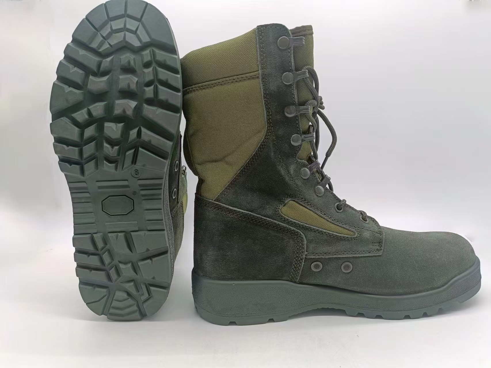 Tactical Safety Shoes Green High Top Suede Leather Breathable