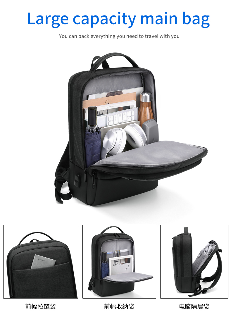 Factory wholesale USB Charging bagpack Notebook waterproof Laptop Back pack leisure travel Backpack bag school backpack