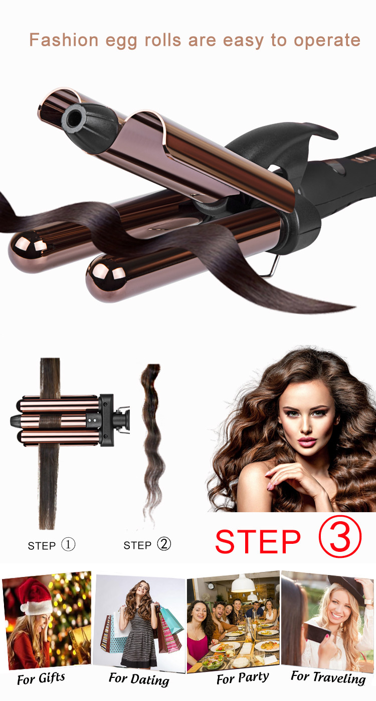 ROHS Three Barrel Hair Waver , 110-220V Professional Hair Styler