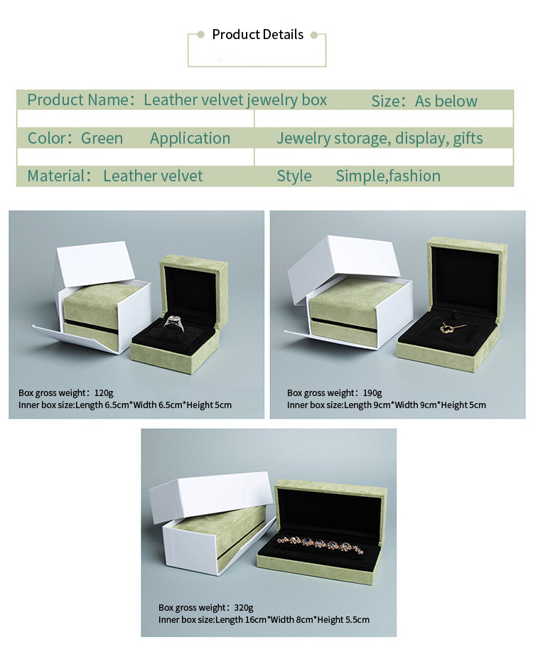 Grass Green Flannel Gift Packaging Box For Ring Bracelet Jewelry