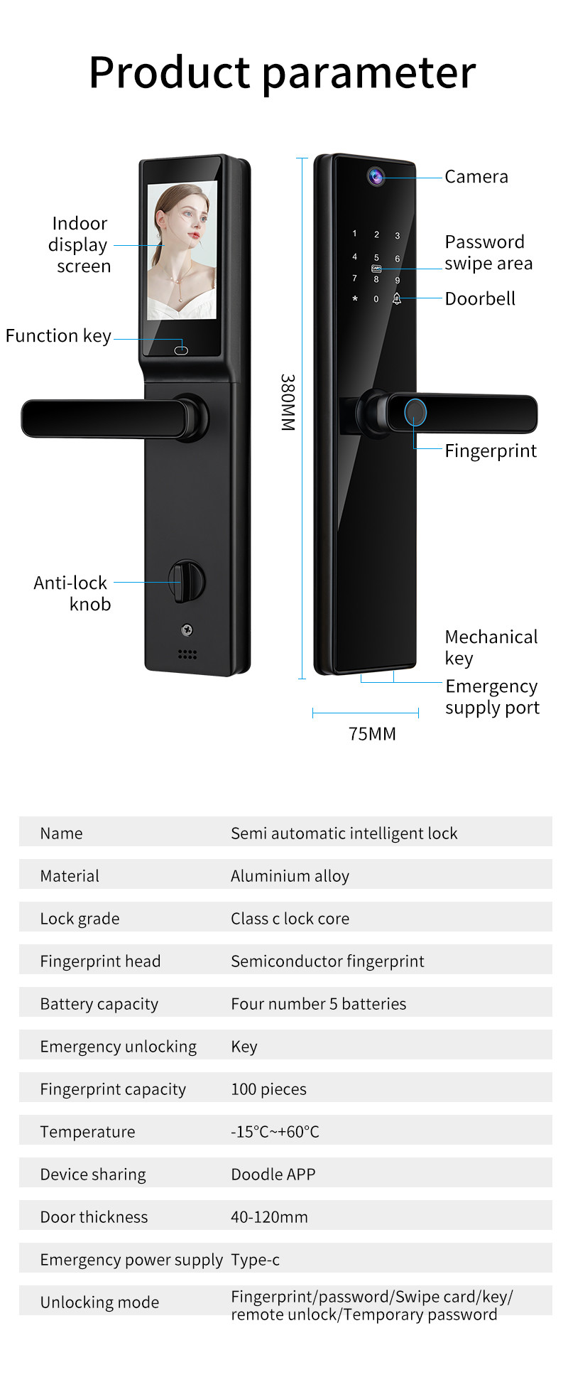 Smart Home Wifi Camera Tuya APP Intercom Viewer Smart Digital Door Lock Biometric Fingerprint