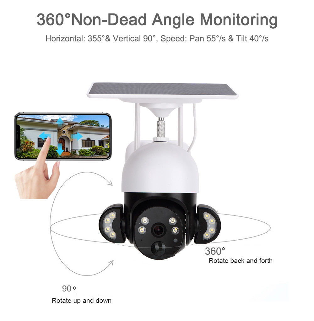 2K Solar WiFi Security Camera 4MP 6W Solar Panel Cloud Storage Solar Battery Camera