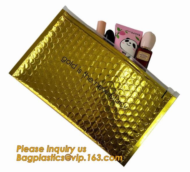 Holographic Factory Shiny gold Cosmetic bag Zipper Bubble Bag zip-lock Slider Padded Mailer metallic bubble zipper bagea