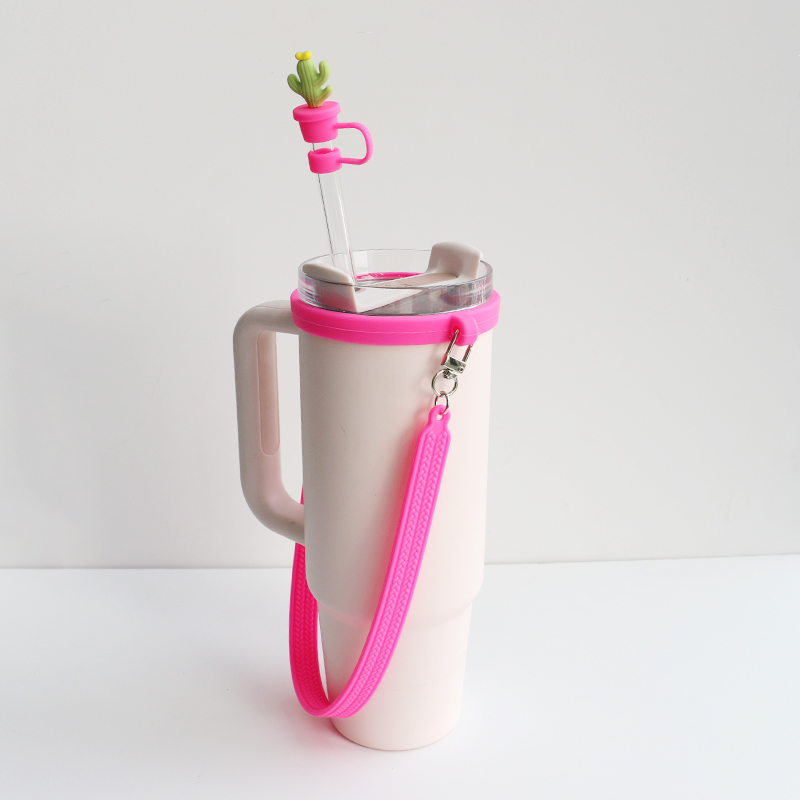Custom Silicone Bottle Accessories for Bottle Mug Tumblers Gift of 4 Silicone Straw Toppers and Silicone Strap