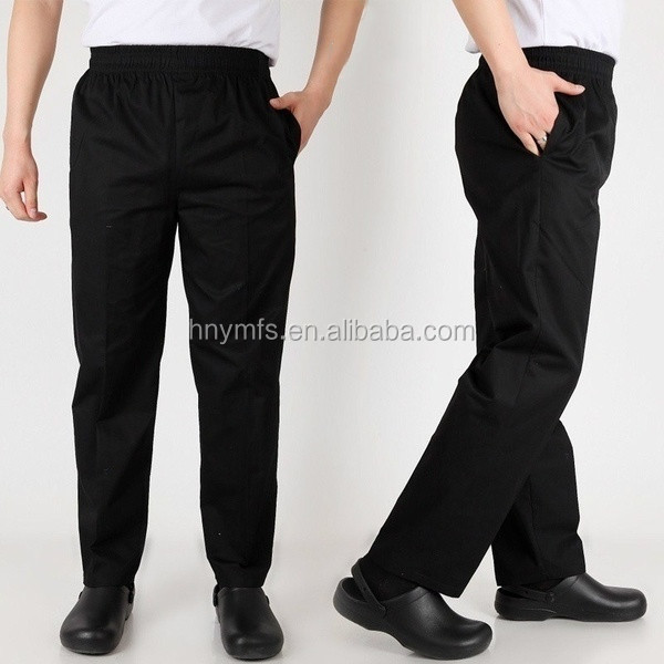 100% Polyester High Waist Chef Work Pants With Pull String Zipper Fly