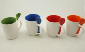 China Ceramic mug with spoon on sale