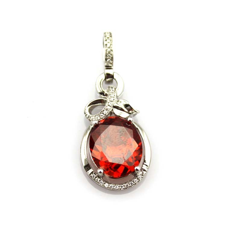 Sterling Silver Oval Pink Zircon Pendant and 925 Silver Chain Necklace (PSJ0268)