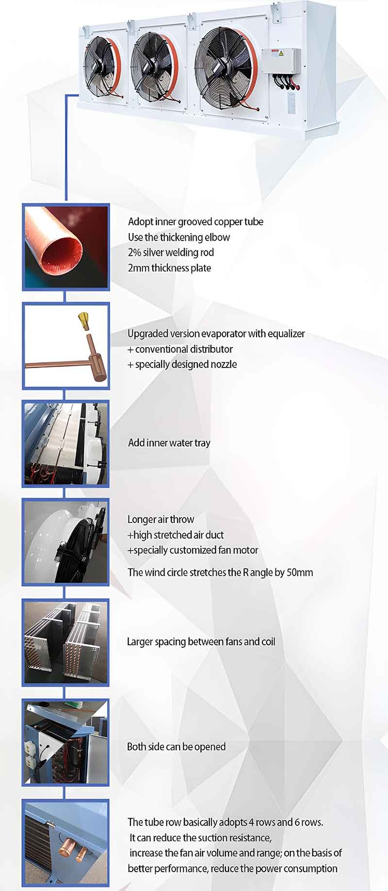 Tray Controls Cold Storage Evaporator , Air Freezing Chamber Room Evaporator