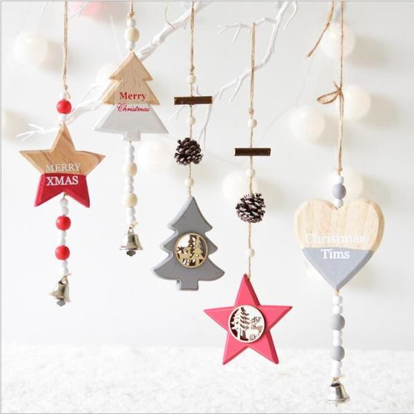 New Year Wood craft Christmas Ornaments Pendant Hanging Gifts star heart Xmas