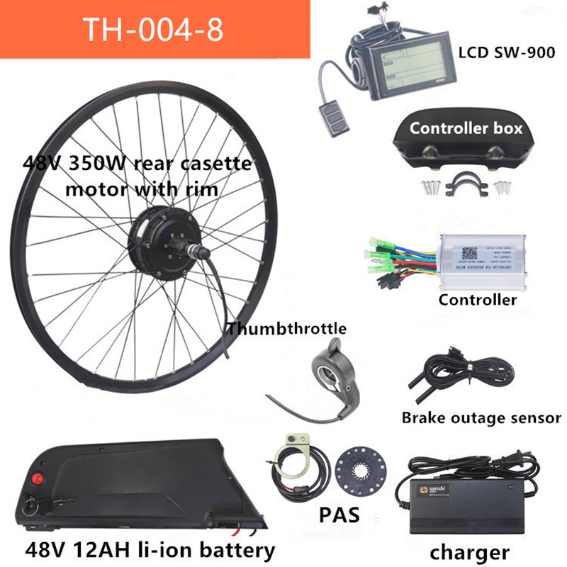 251W 350W 48V Rear Drive E Bike Conversion Kit For Cassette And Rotate Motor