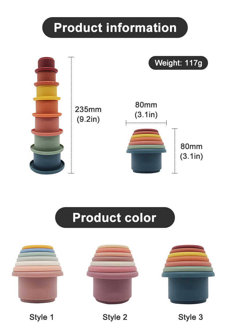 7 Cups Montessori Sensory Silicone Building Blocks Silicone Stacking Toy