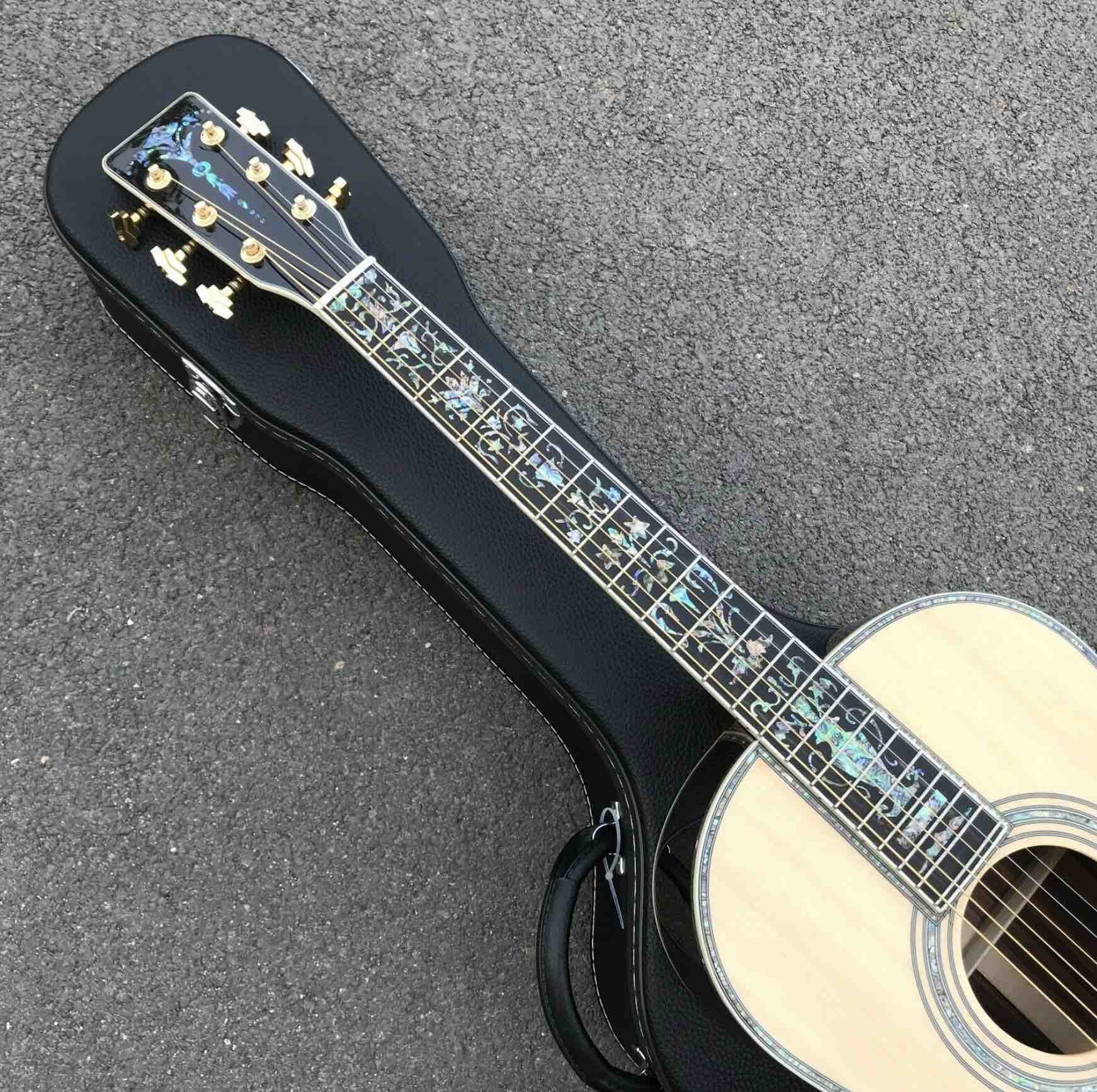 Custom Solid Spruce Top Abalone Ebony Fingerboard OOO Style Acoustic Guitar in Natural