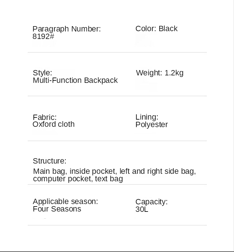 Nylon Lining Large Capacity Oxford Anti Theft Backpack 35 Litre