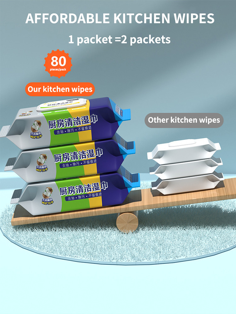 Household Disposable Kitchen Wet Wipes 80Pcs For Family Daily Cleaning