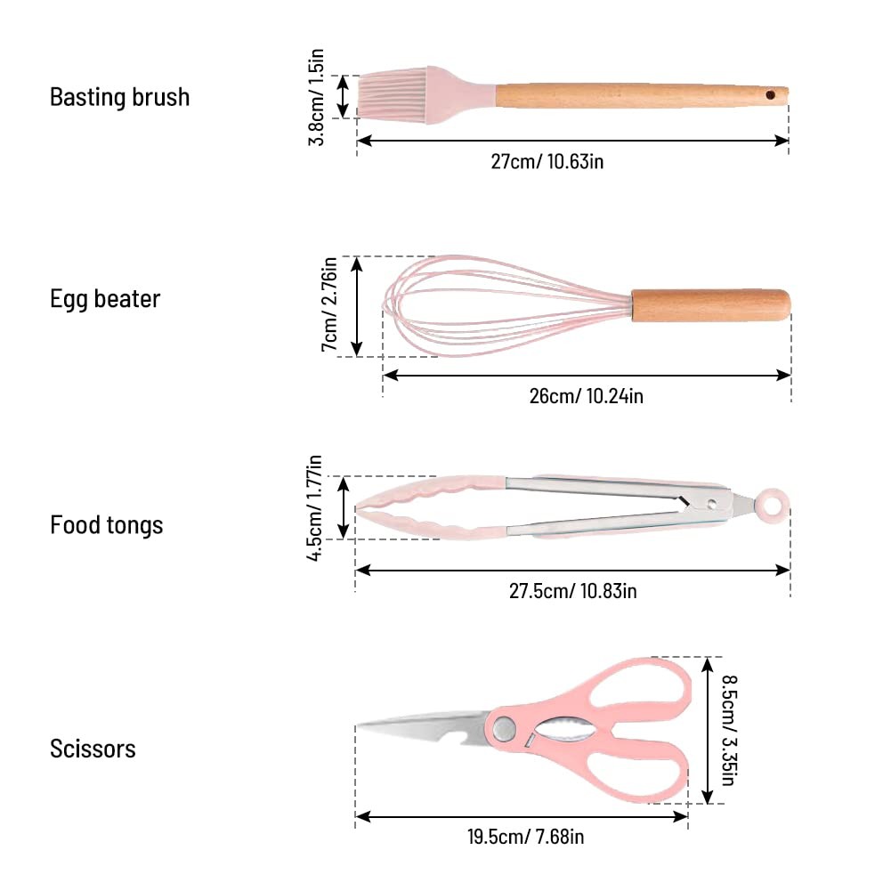 19pcs Non-Stick Silicone Cooking Kitchen Utensils Spatula Set With Holder, Wooden Handle Silicone Kitchen Gadgets