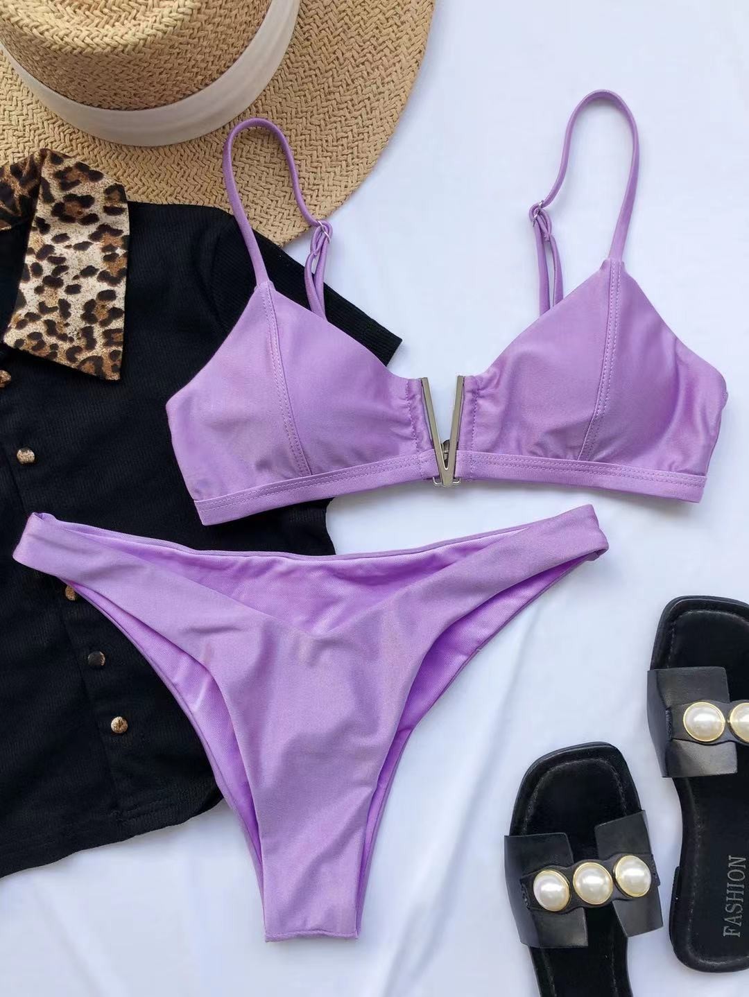 Bikini Push Up Swimsuit Stitching Transparent Split Sexy Swimming Suit For Ladies purple and other colour cool bikini