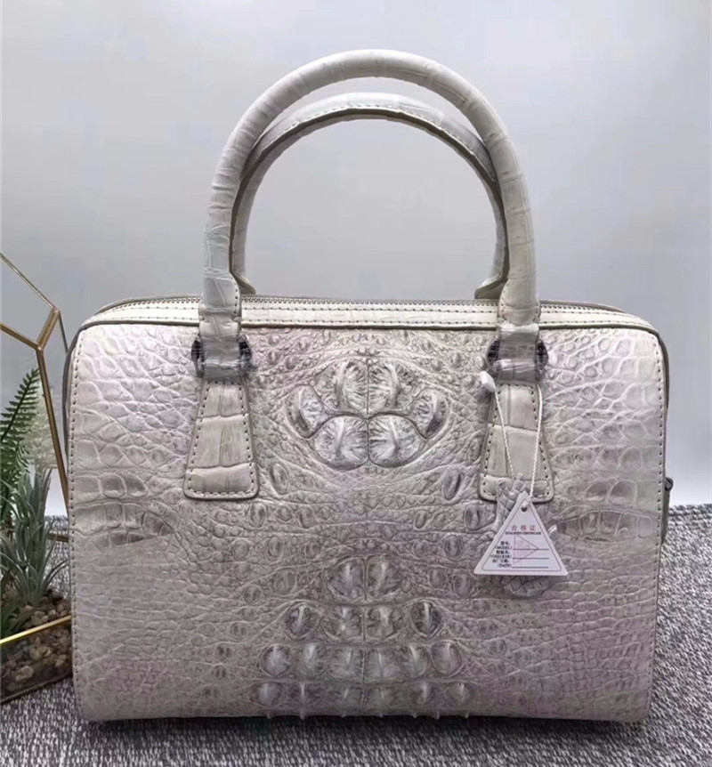 Genuine Real Alligator Skin Women Boston Purse Lady Handbag Exotic Authentic Crocodile Leather Female Cross Shoulder Bag