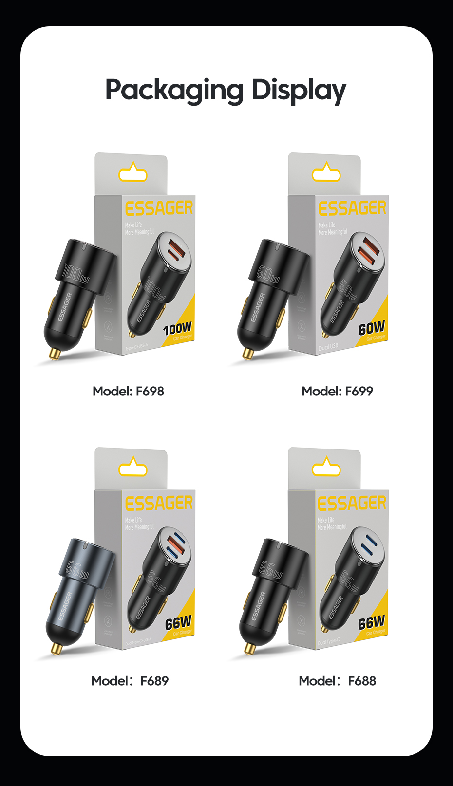 A+C Car Charger Black PD65W Type C And 35W USB-A Dual Port 100W Car Charger