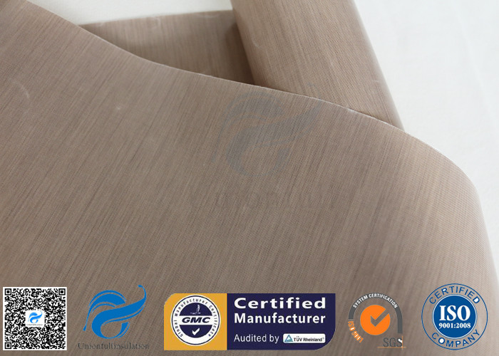 Non Stick 0.12mm Brown PTFE Coated Fiberglass Fabric For Press Machine