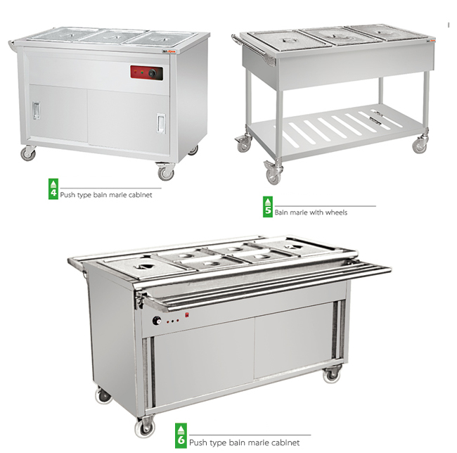 SS Buffet Server Electric Food Warmer Commercial Push Type Bain Marie Cabinet With Wheels