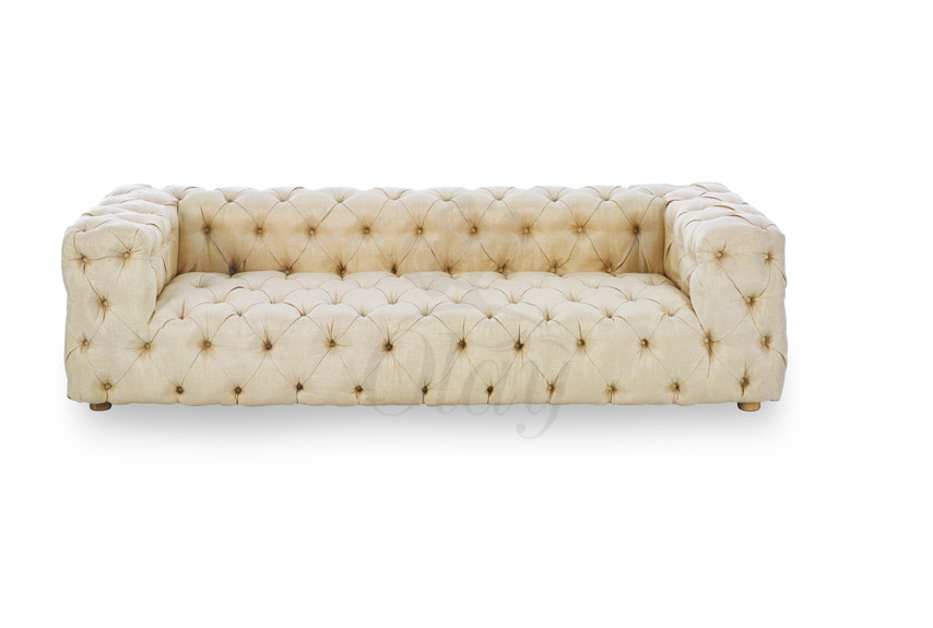 Retro Tufted Upholstered linen Fabric Sofa Tufted Button Baroque Luxury Sofa and wedding event sofas