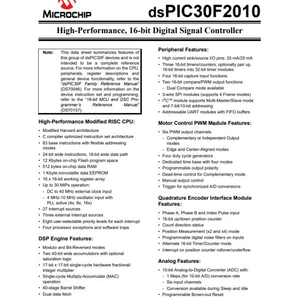 DSPIC30F2010-30I/SP 30F Microcontroller IC 16-Bit 30 MIPs 12KB (4K X 24) FLASH 28-SPDIP