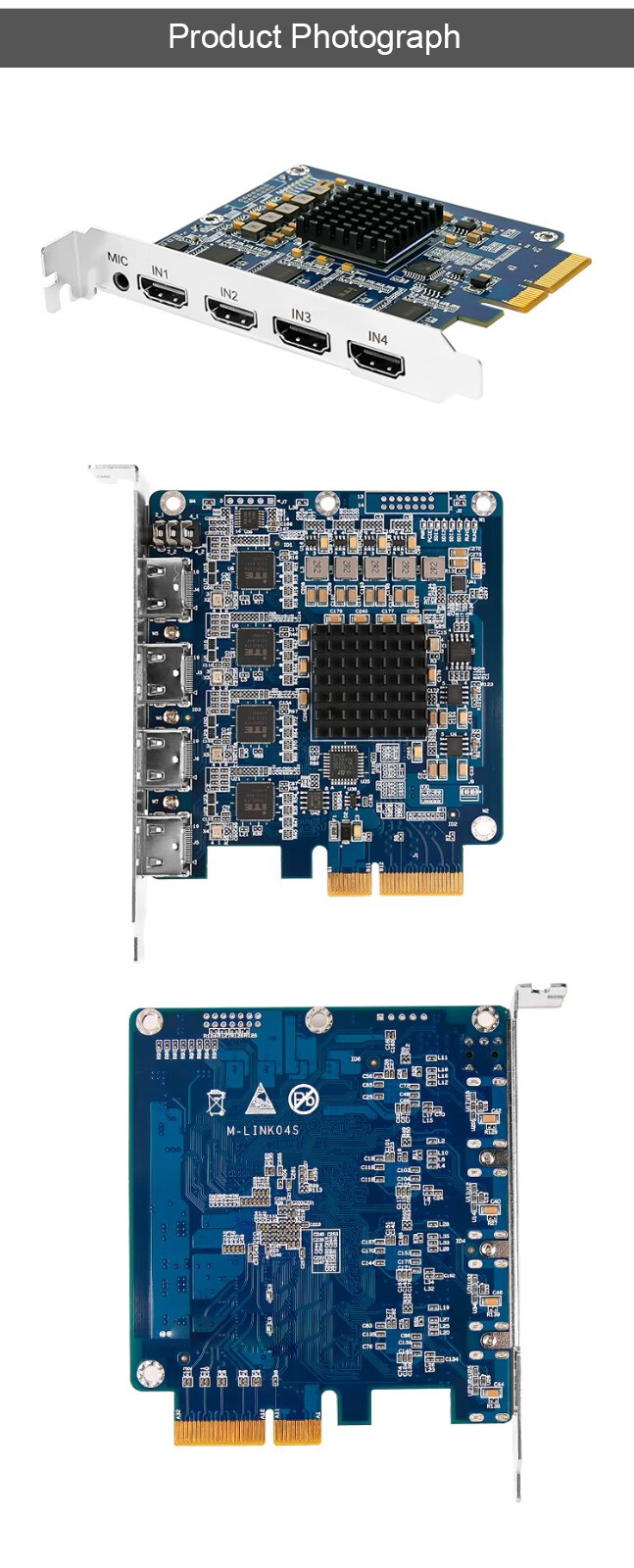 TC200N4 4 Channels 1080P60 PCIe HDMI Video Capture Card Multipurpose
