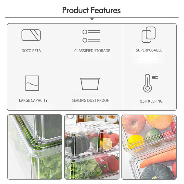 4 Pcs Stackable Plastic Clear Fridge Organizer Set Kitchen Food Storage