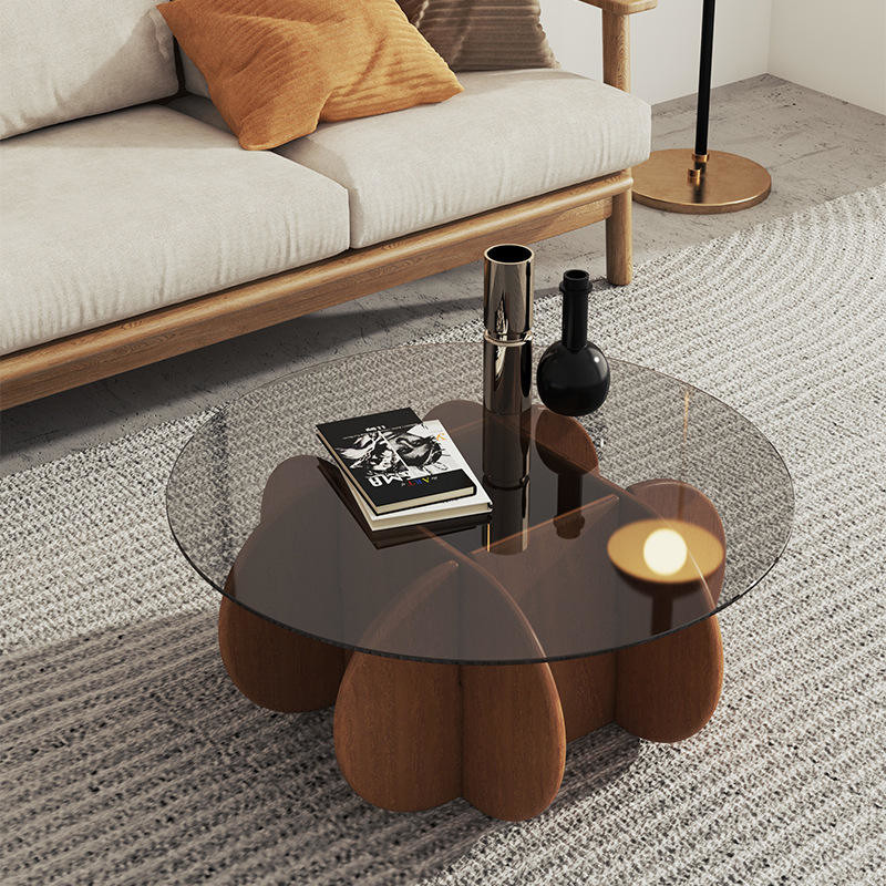 Simple Light Luxury Solid Wood Acrylic Coffee Table Living Room Round Tea Table