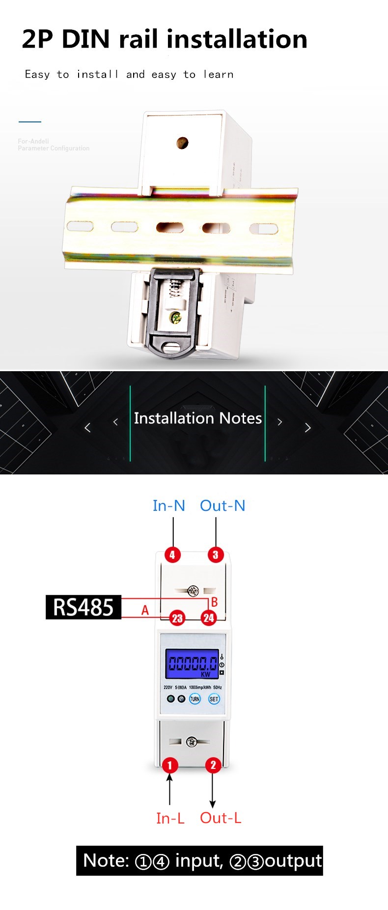 35SD Multi-function display DIN Rail Single Phase 2P Digital Power meter