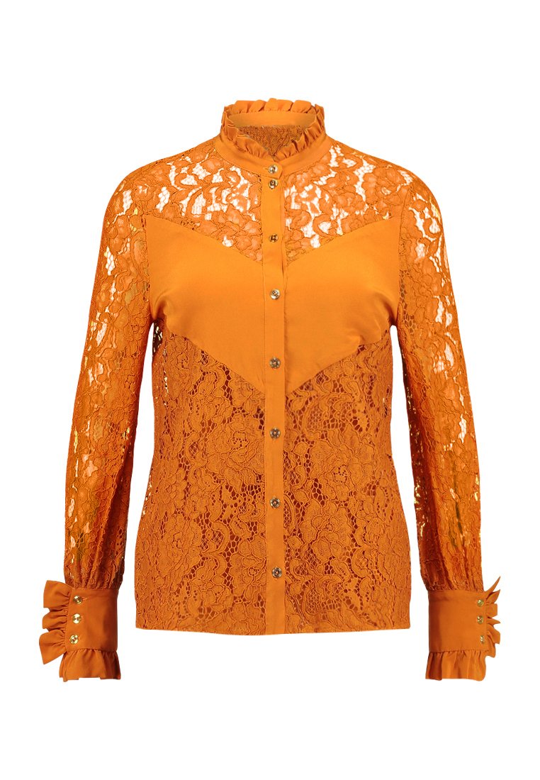 2019 Fall Apparel for Women New Arrival Lace Brown Long Sleeve Blouse Tops
