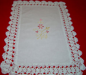 Rectangular coffee table linen table cloth table, Corcheted Lace Table linen, Tablecloth
