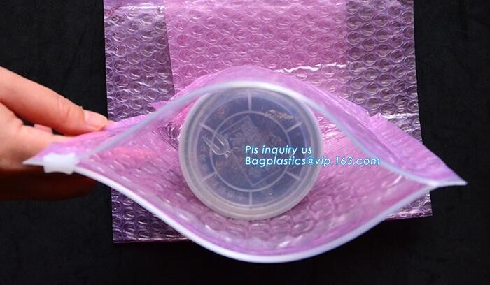 PE zipper bubble ziplock bag with custom printed logo, Bubble Bag With Slider, Padded Pink Ziper Lock PE Bag, slider zip