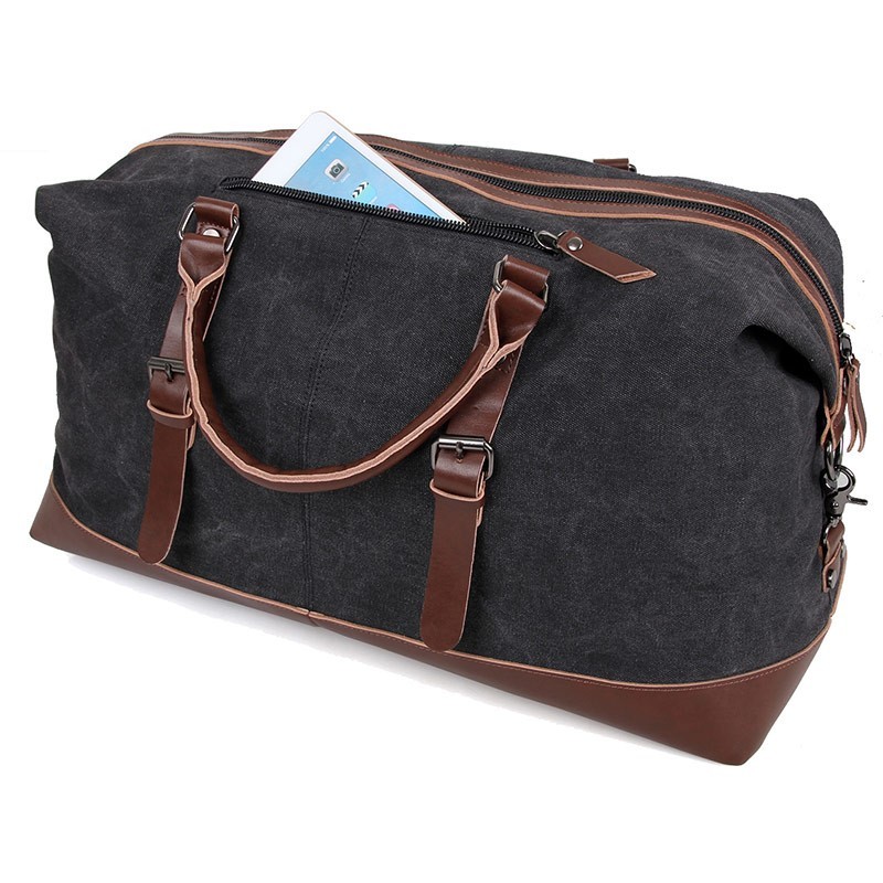 Large Grey Canvas Mens Luggage Duffel Bags For Outdoor 21.5" L X 9.5" D X 12" H