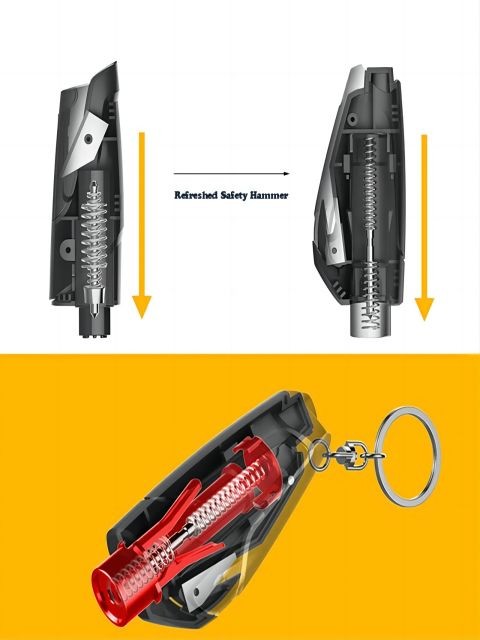 Portable safety hammer Car window crusher Life escape rescue tool Seat belt cutter Key chain