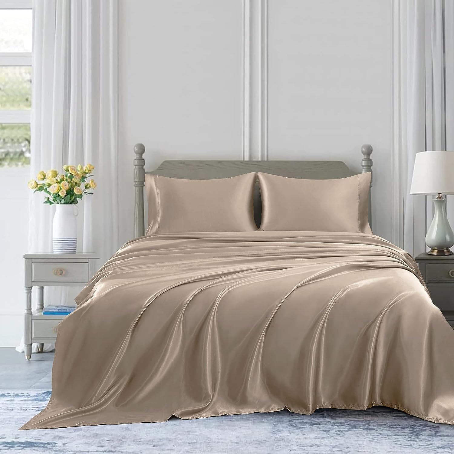 Nondisposable Satin Silk Touch Bedding Set for Home Twin Size Two PCS Flat Bed Sheet