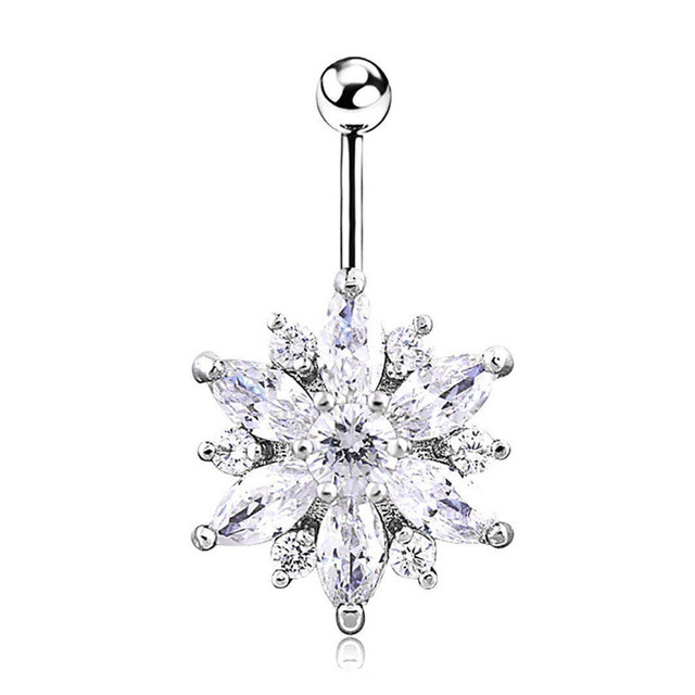 Newest flower shaped navel ring zircon belly button ring piercing jewelry