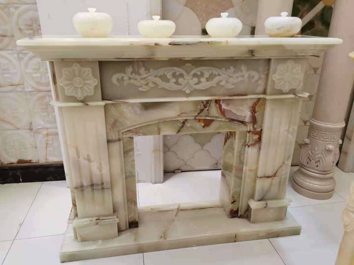 Customized Decorative Onyx Stone Marble Fireplace Surround