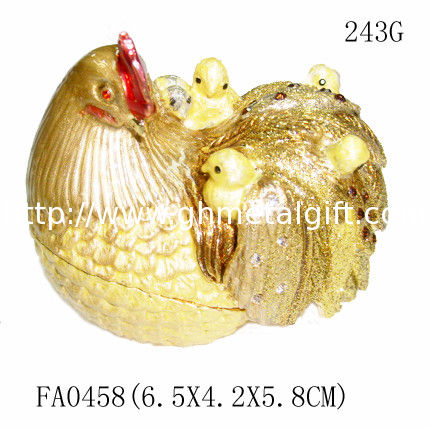 Fashion wholesale hen jewelry box metal pewter hen trinket box