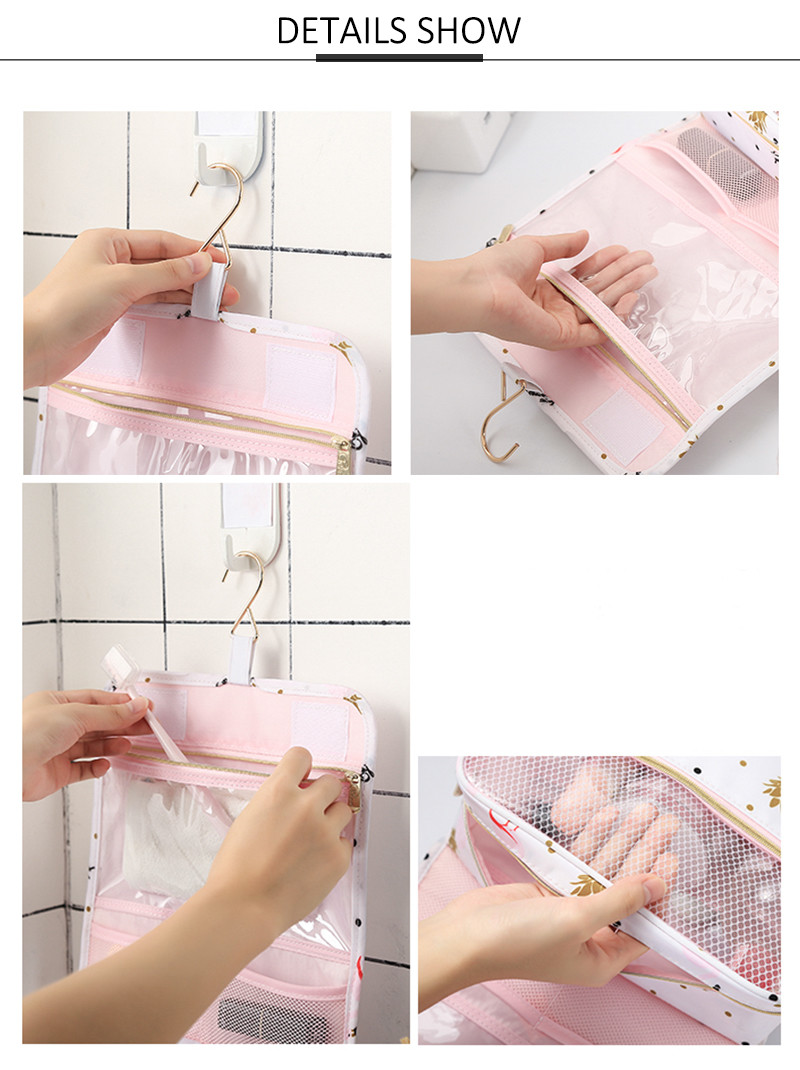 High Quality Flamingo Printed Portable Hanging Travel Makeup Toiletry Bag